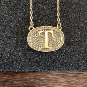 Heidi Daus Initial Reaction 18" Pav Drop Necklace in the letter T